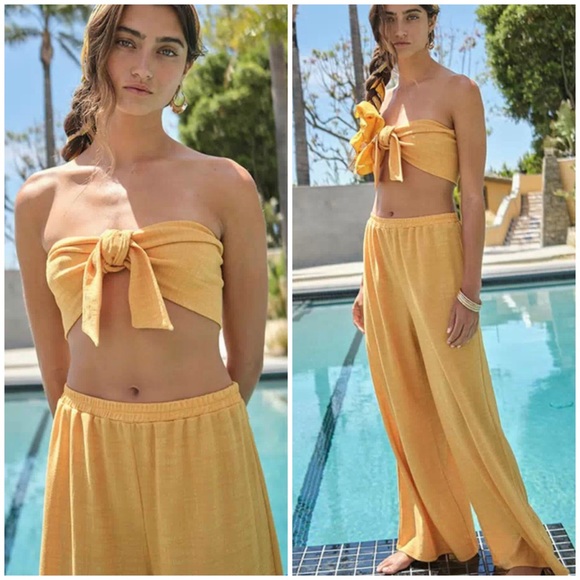 Golden yellow Self tie tube top and pants set - Picture 1 of 6